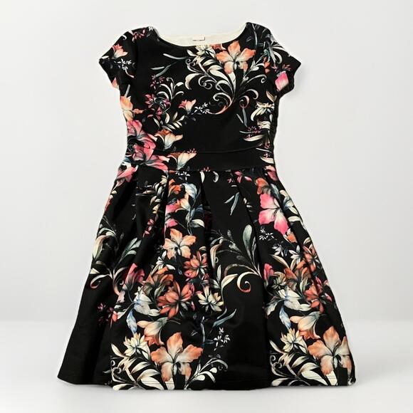 Lascana Women’s Floral Fit & Flare Dress EU 36 US Small Black Short Sleeve - Picture 1 of 8